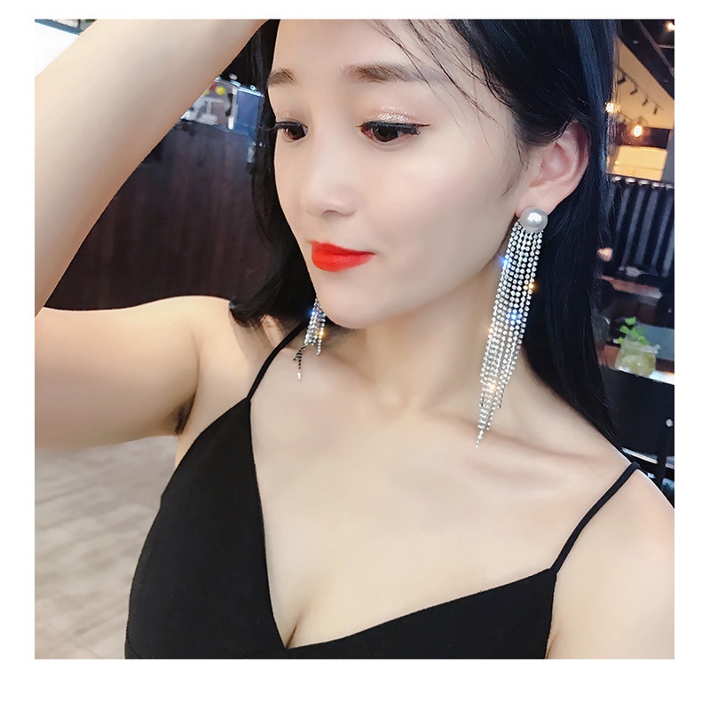 Bông Tai Mạ Bạc 925 Đính Đá Ngọc Trai Phối Tua Rua Phong Cách Hàn Quốc Thời Trang Cho Nữ