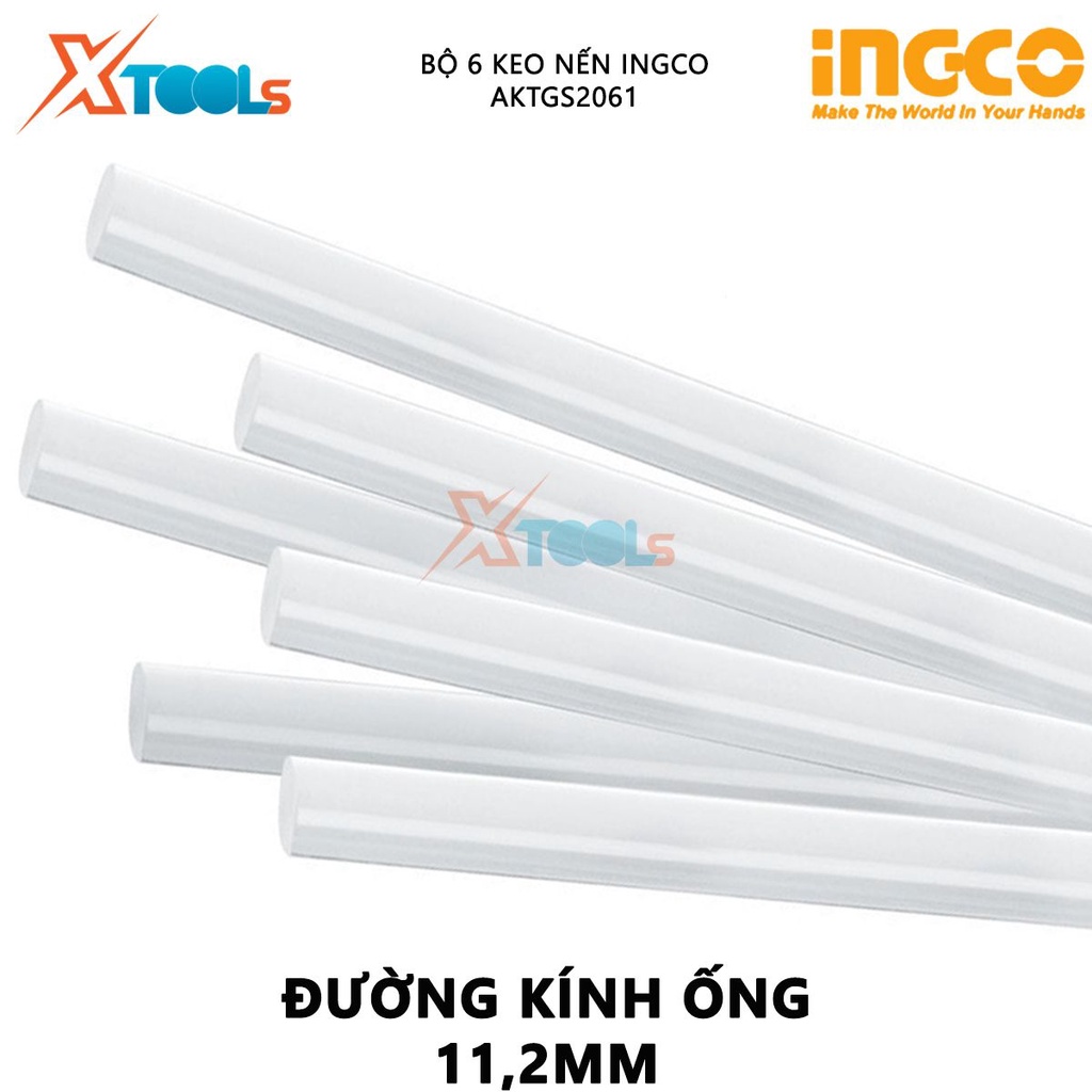 Keo nến INGCO AKTGS2061 | túi 6 keo nhựa hàn, chất liệu nhựa dầu mỏ, Đường kính 11.2mm,20cm, chính hãng INGCO