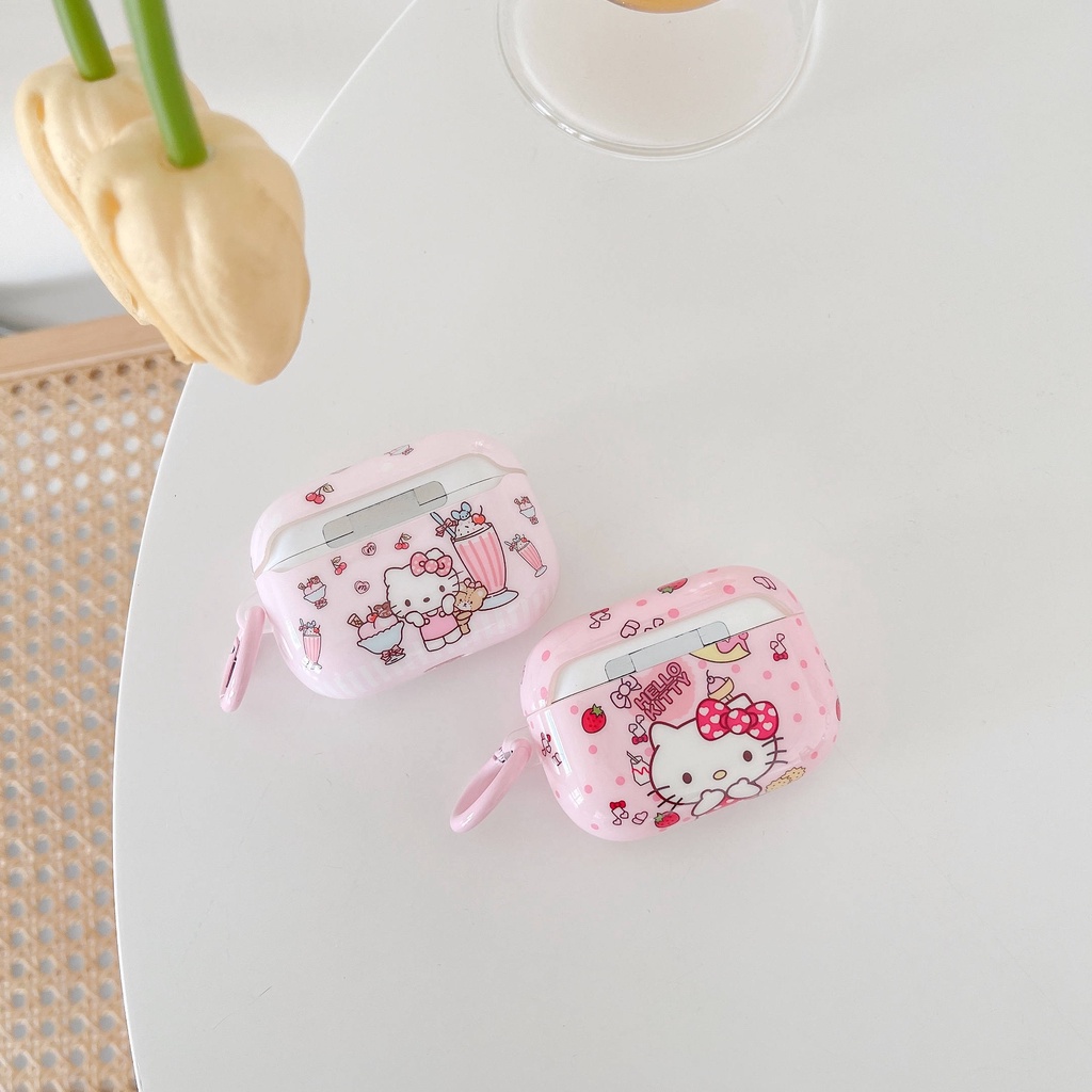 Vỏ Bảo Vệ Hộp Sạc Tai Nghe compatible AirPods3 Pro compatible AirPods3 Họa Tiết Hello Kitty Màu Hồng Dễ Thương
