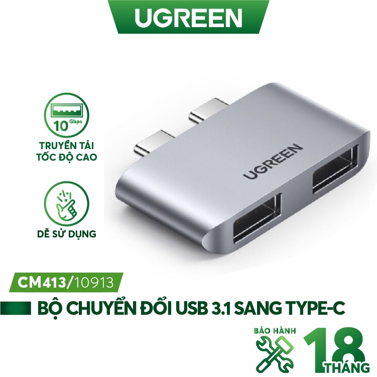 Bộ chuyển đổi 2 cổng USB type C sang 2 cổng USB 3.1 hỗ trợ cho Macbook UGREEN 10913 thumbnail