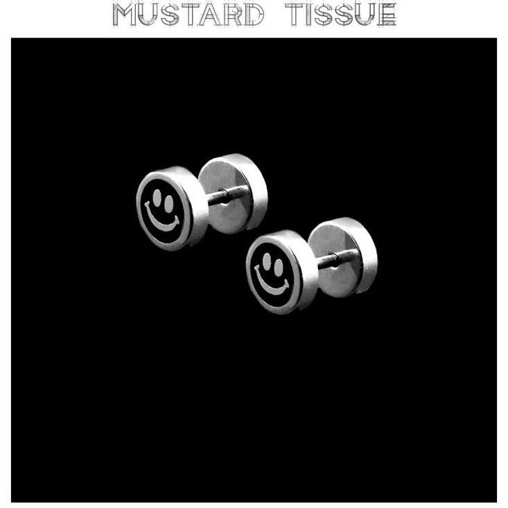 Khuyên Tai Nam Nữ SAZ Mặt Cười Đen SAZ Nhỏ Tròn - Bông Tai Unisex Chất Liệu Titan -HT Black Smile