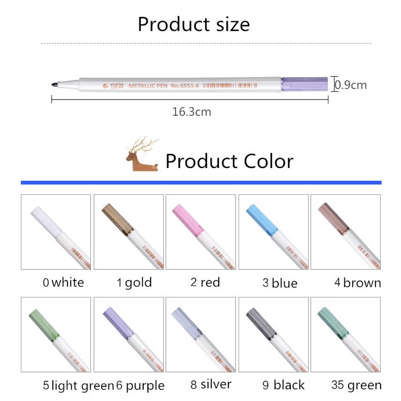 Bút đánh dấu ANGEL MARK STA kim loại ngòi mềm dùng cho chữ ký học vẽ tranh graffiti/ làm đồ thủ công 10 màu sắc