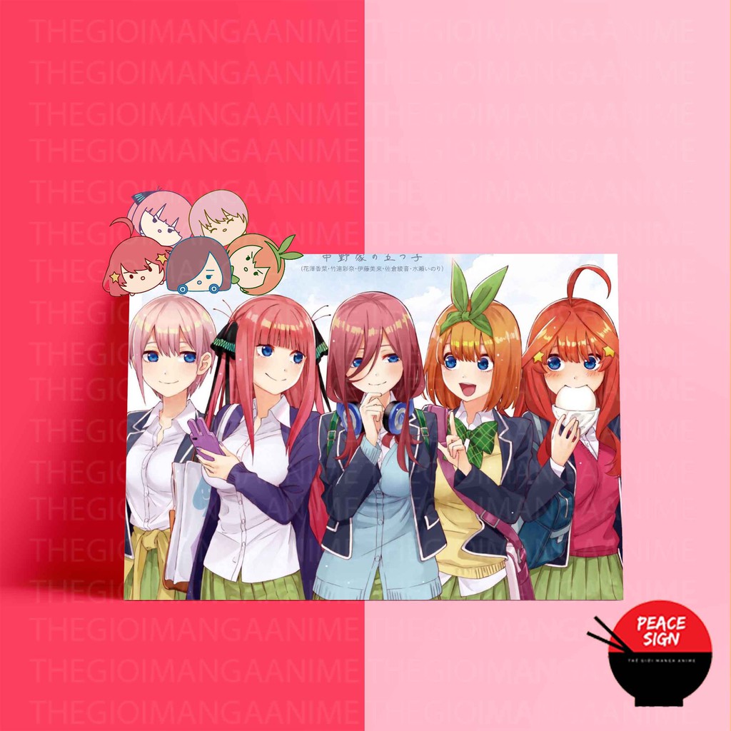 Tấm Postcard cao cấp Nhà có năm nàng dâu GOTOUBUN NO HANAYOME giấy 260gsm A5 anime chibi ảnh đẹp