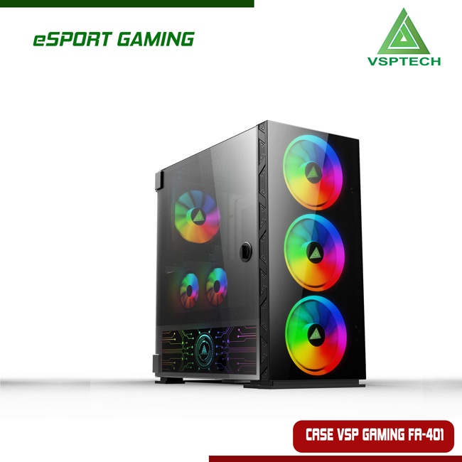 Thùng máy tính Case VSP FA 401 Gaming kính cường lực (Tặng 4 FAN RGB)