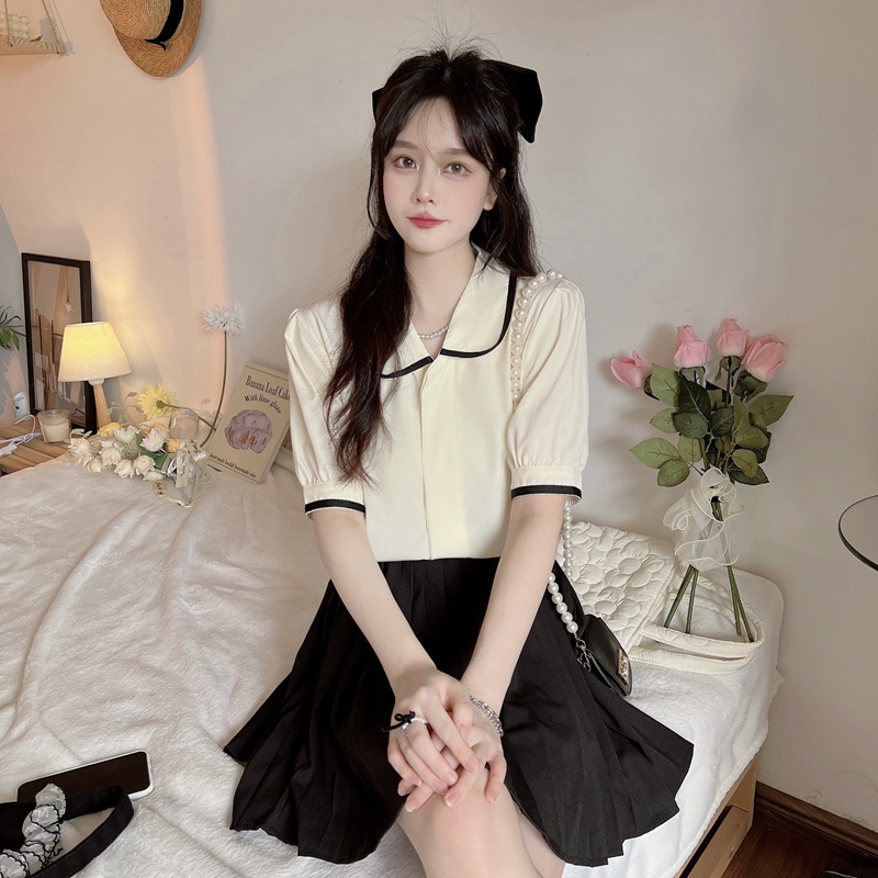 SUXI Áo Sơ Mi Tay Ngắn Phồng Dáng Rộng Màu Sắc Ngọt Ngào Thời Trang Mùa Hè Cho Nữ