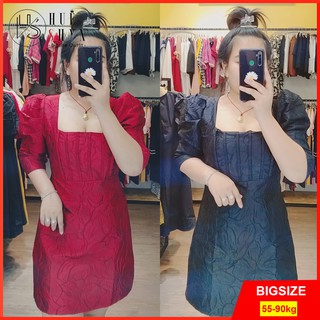 Đầm gấm bigsize dáng xòe HS4071 - Đầm bigsize thiết kế dự tiệc - Màu Đỏ Vàng đồng Trắng Đen - Size 55-90kg L XL XXL