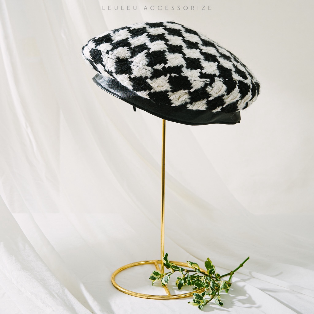 Mũ beret đan kẻ caro nữ tính leuleu.accessorize