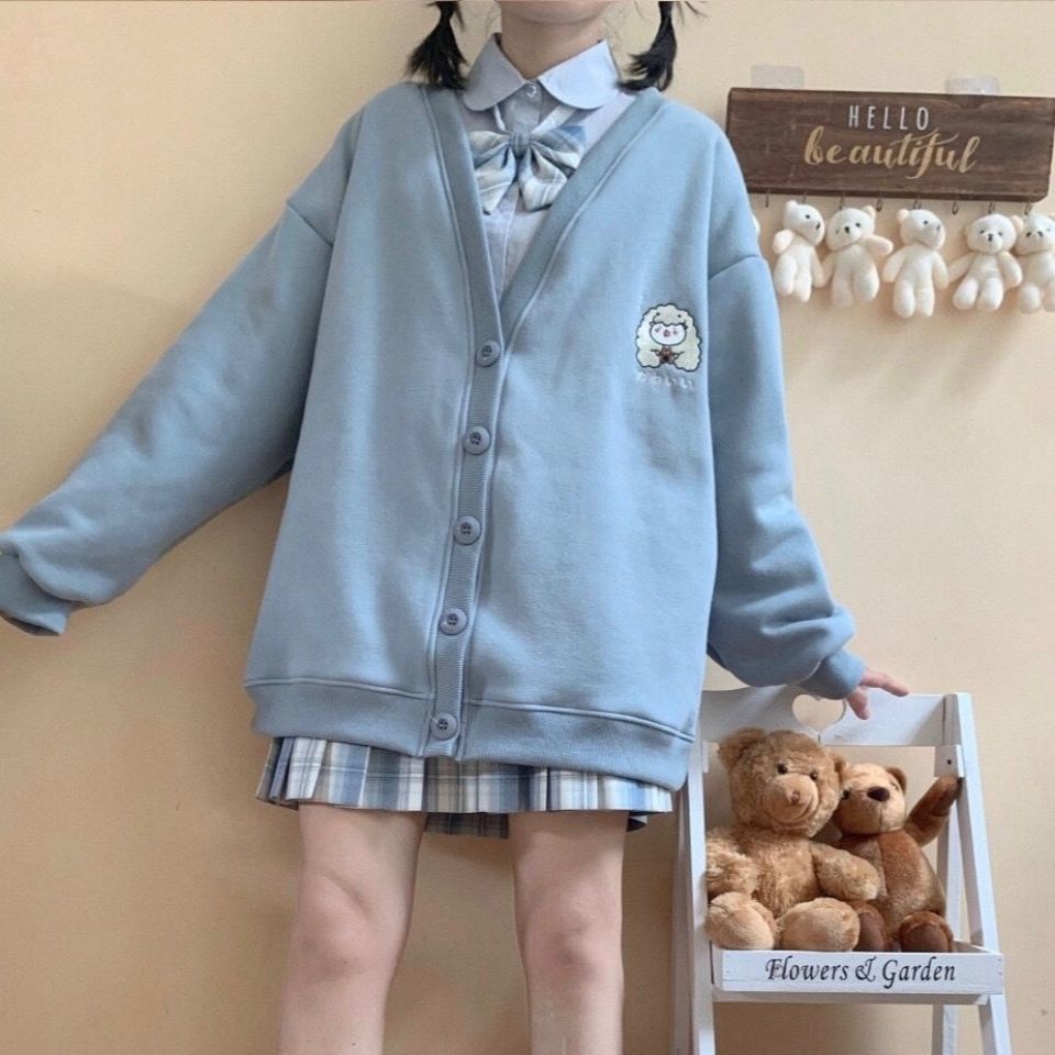 Áo khoác cardigan dáng rộng có túi phối nút dễ thương thời trang thu đông