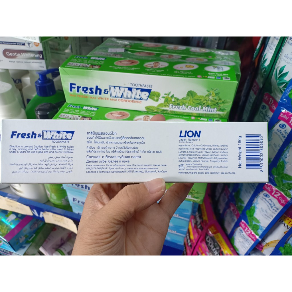 set 2 Kem Đánh Răng Cao Cấp Lion Fresh & White - Extra / fresh Cool Mint 160gr