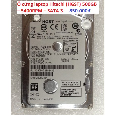 Ổ cứng laptop Hitachi (HGST) 500GB – 5400RPM – SATA 3.