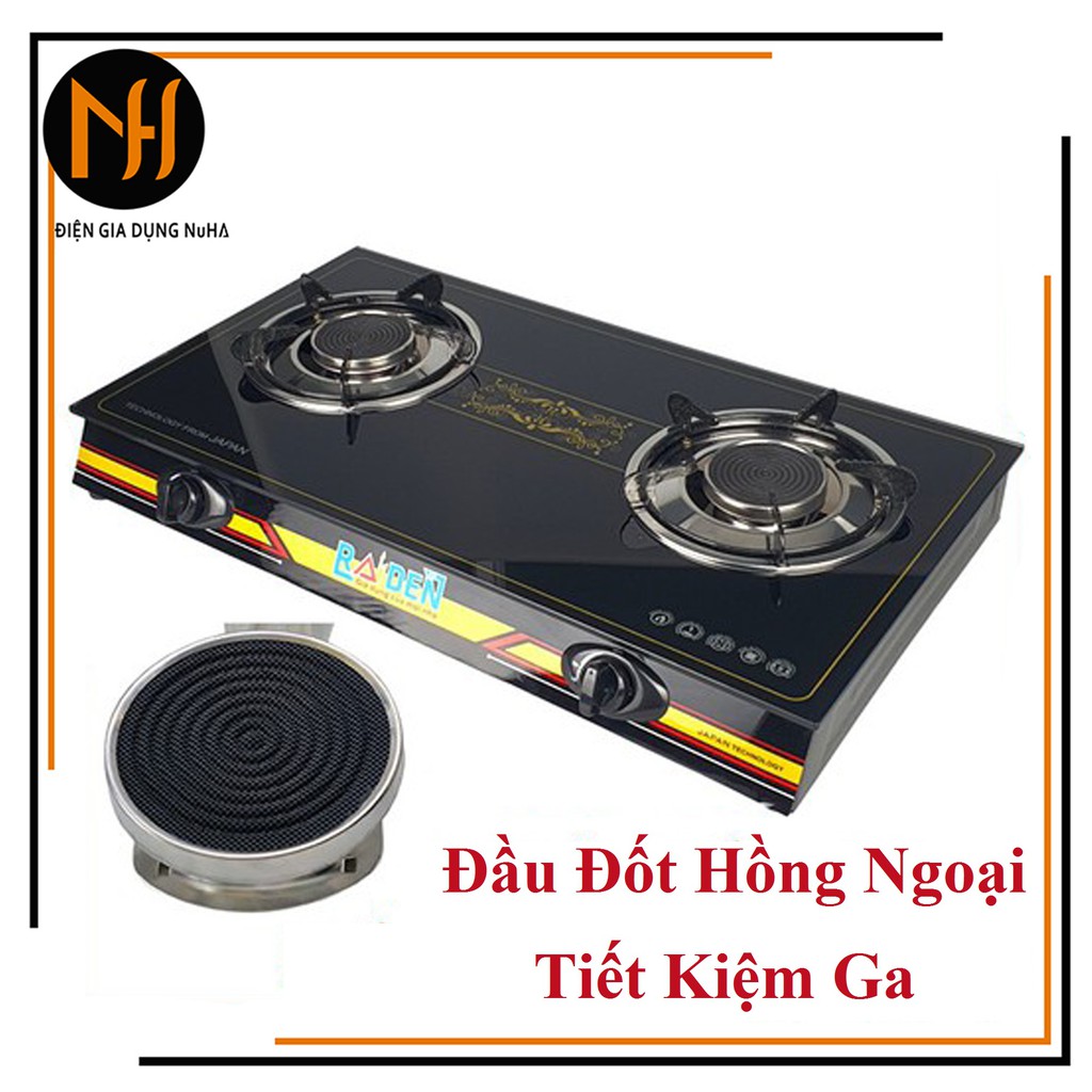 Bếp ga đôi điếu hồng ngoại tiết kiệm ga Raiden, mặt kính cường lực, bảo hành 12 tháng