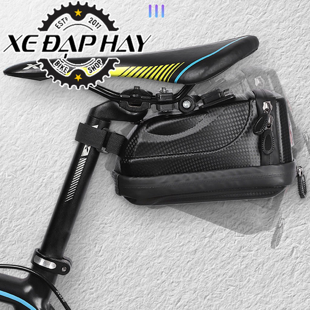 Túi Đựng Đồ BICYCLE BAG Gắn Yên Xe Đạp Kết Hợp Đèn Nháy Sau | Túi Bao Da Vân Carbon, Đèn Hậu Sạc Pin USB