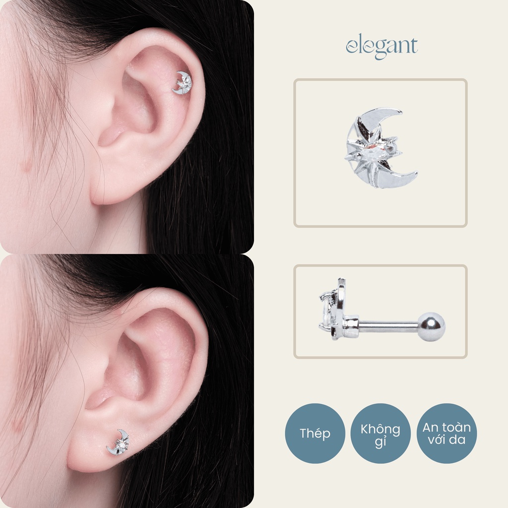 Khuyên tai đá Crystal Color Moon Elegant (Giá 1 chiếc)