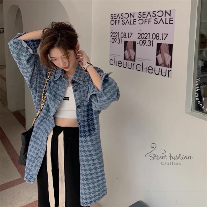 Áo khoác sơmi nữ dài tay form rộng hoạ tiết thời trang