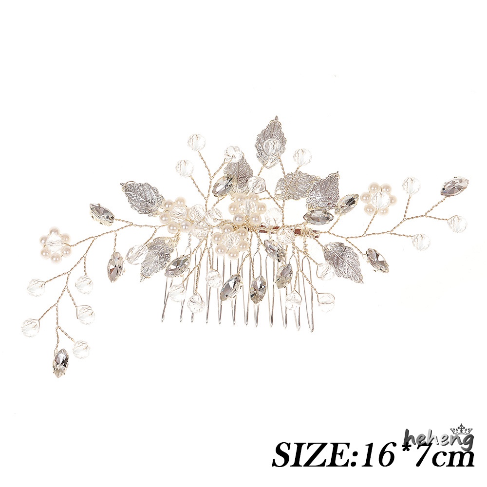 Lược Cài Tóc 12 Răng Đính Lá Và Ngọc Trai Giả Lấp Lánh Cho Phù Dâu / Đám Cưới