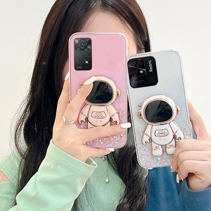 Ốp Điện Thoại Kim Tuyến Nước Kèm Giá Đỡ Hình Phi Hành Gia 3D Cho Xiaomi Redmi Note 12 1Pro Plus 12S 11 11S 11Pro 10 10S 10Pro
