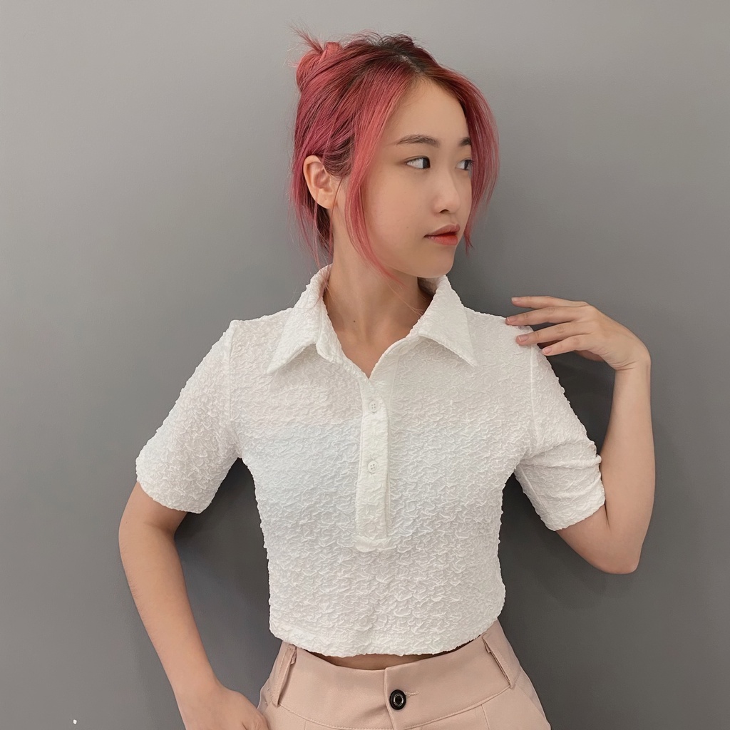 Áo Polo Croptop Hoạ Tiết Nổi