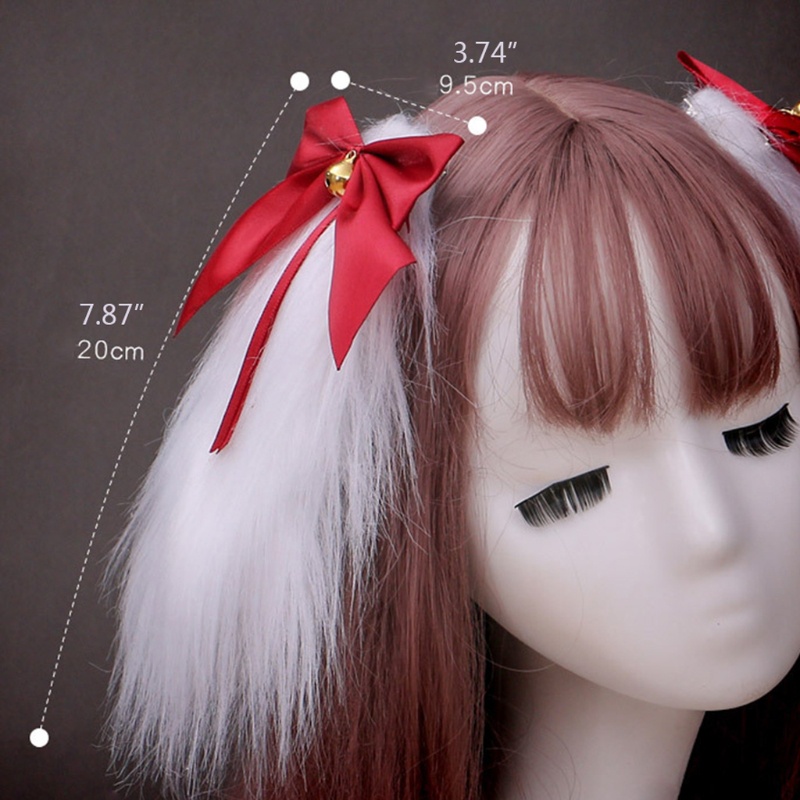 Kẹp Tóc Hình Tai Thỏ Phối Lông Phong Cách Lolita Nhật Bản Dễ Thương Cho Nữ