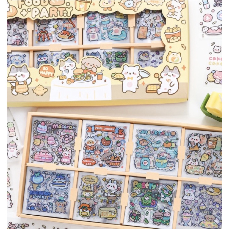 Sticker Bộ 200 Miếng Dán Trang Trí Food Party  - Tặng Hình Xăm Dán