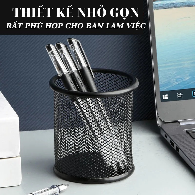 Hũ Giỏ Ống đựng cắm bút lưới sắt để bàn văn phòng phẩm ống lọ cắm bút hình tròn - MIYABI STORE