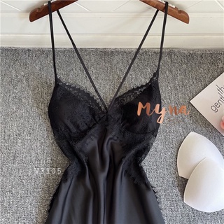 V3105: Váy lụa mix ren