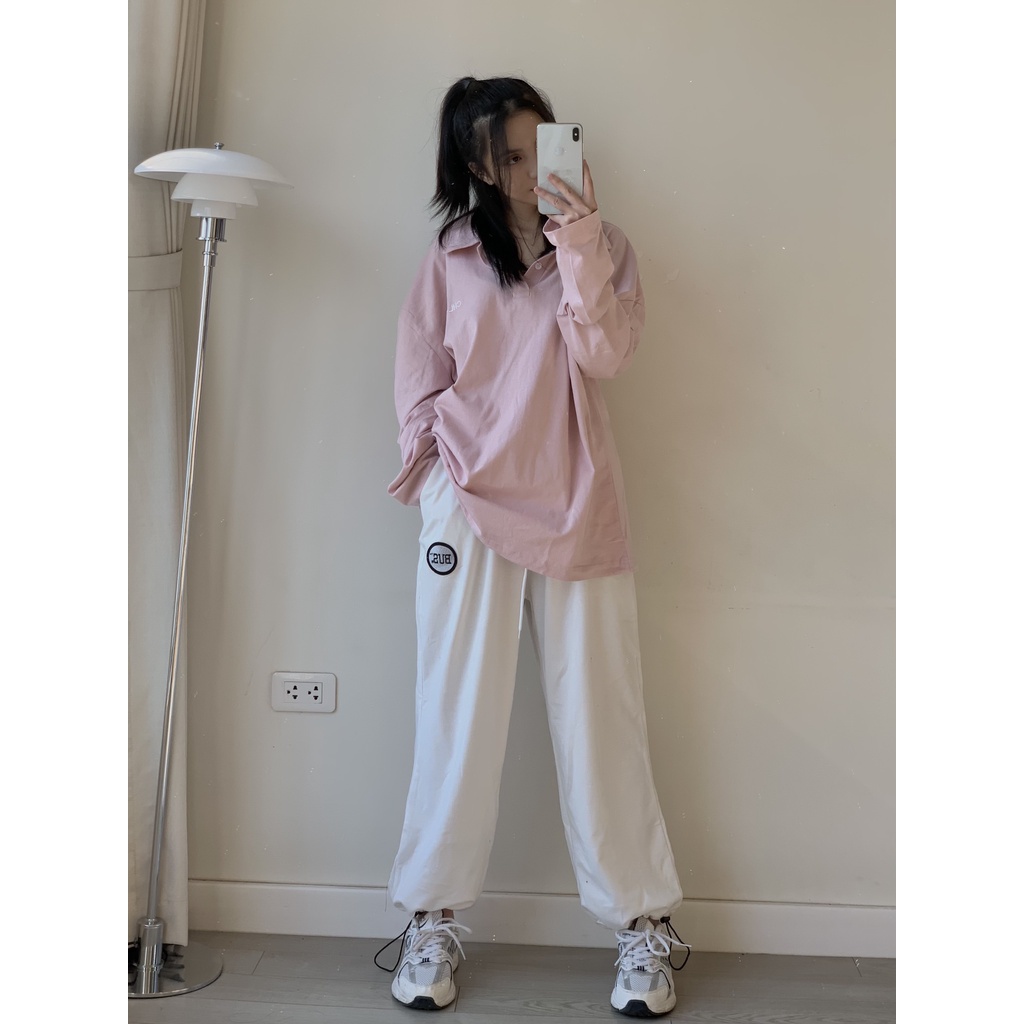áo phông dài tay cổ bẻ thêu chữ AP504 LOLLIE STUDIO