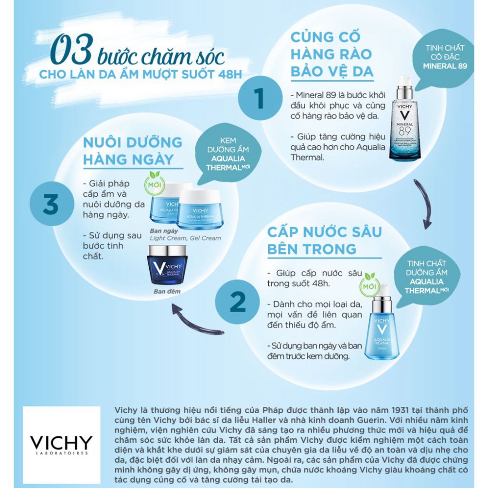 [CHÍNH HÃNG] Kem dưỡng ẩm cho da thường đến da khô Vichy Aqualia Thermal Rehydrating Light Cream 50ml