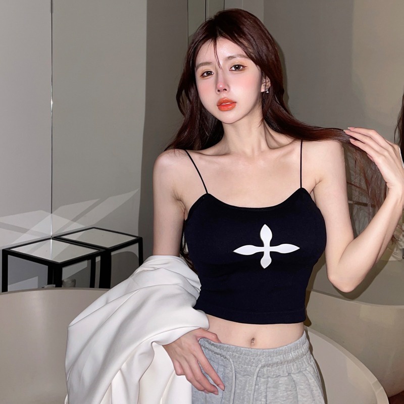 【ZHELIHANGFEI】 Áo Hai Dây Dệt Kim Quyến Rũ