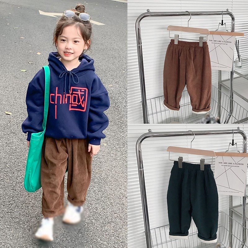 Quần dài ống rộng vải nhung phong cách Hàn Quốc thời trang mùa đông cho bé gái