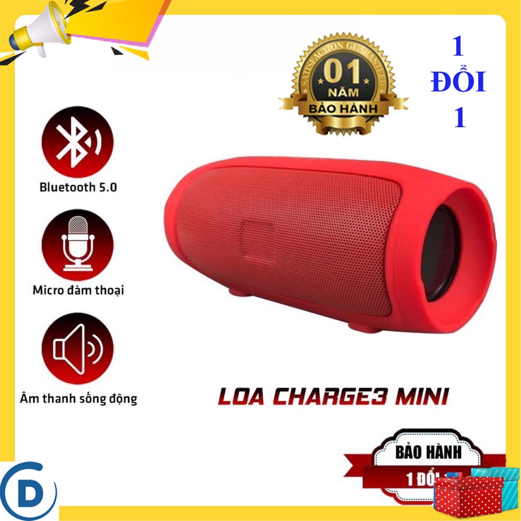 [FreeShip -1 Đổi 1] Loa Bluetooth JBL Charge Mini 3+ Bass Cực Mạnh Chống Nước Nghe Nhạc Hay, Hỗ Trợ Cắm Usb Màu Đỏ