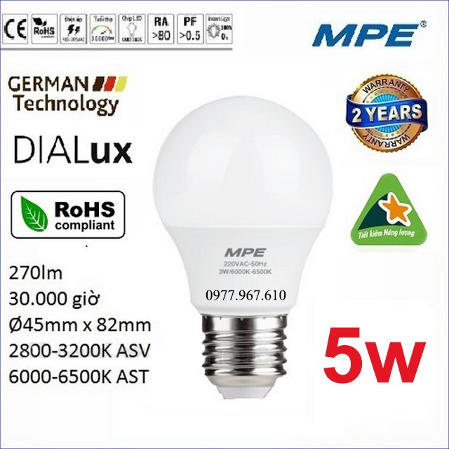 Bóng đèn Led MPE 5W siêu sáng siêu bền, siêu tiết kiệm điện