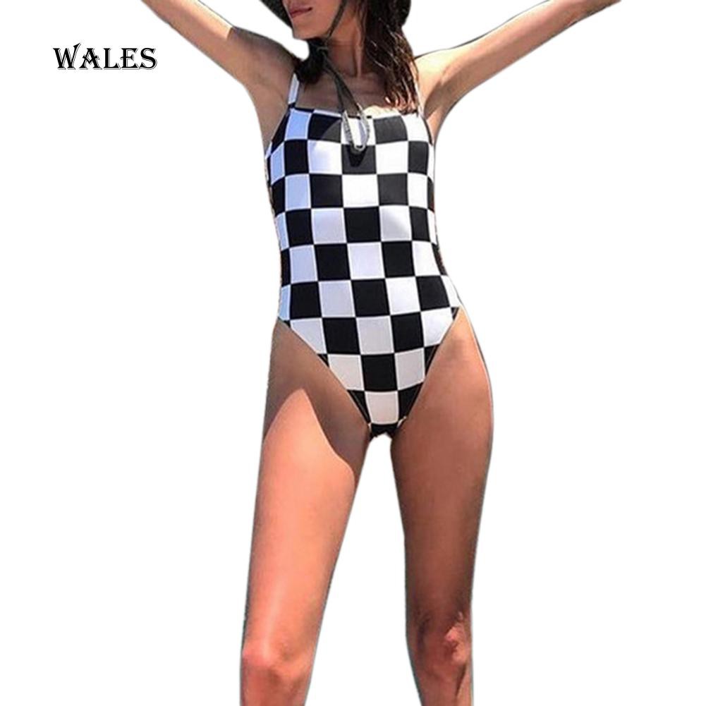 Đồ bơi một mảnh in họa tiết ô vuông gợi cảm cho nữ | BigBuy360 - bigbuy360.vn