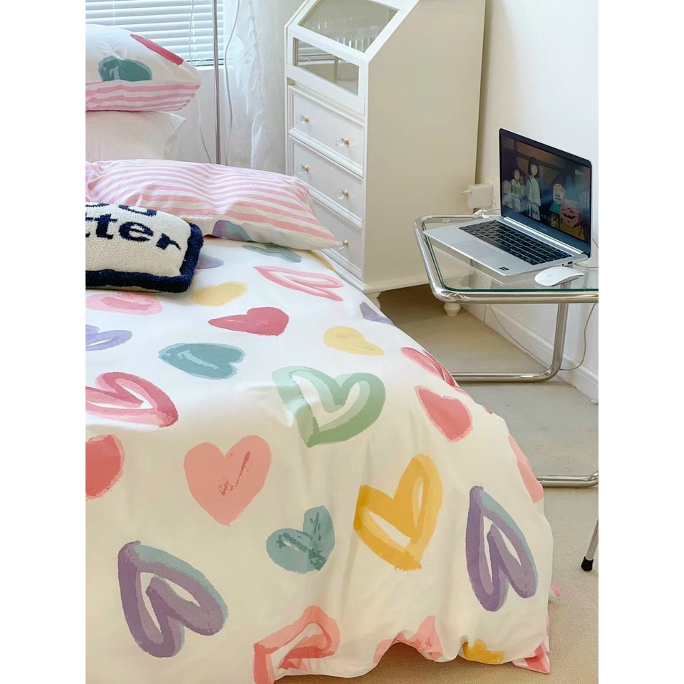 Bộ chăn ga gối Poly Cotton Tim 7 màu love siêu yêu siêu lãng mạn (Tặng vỏ gối ôm) - Miễn phí bo chun