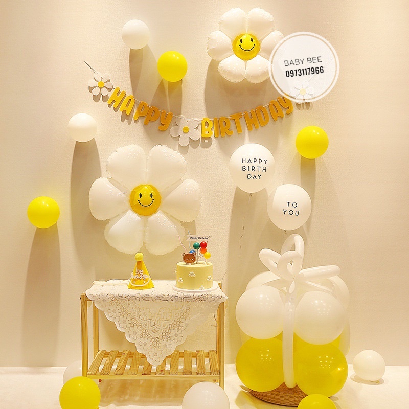 Dây Chữ Sinh Nhật Happy Birthday Hoa Cúc Vải Dạ Phong Cách Hàn Quốc