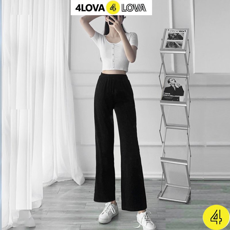 Quần ống rộng nữ 4LOVA vải len gân Thái cao cấp cạp cao co giãn kiểu culottes dáng thụng suông mềm mại EVA3