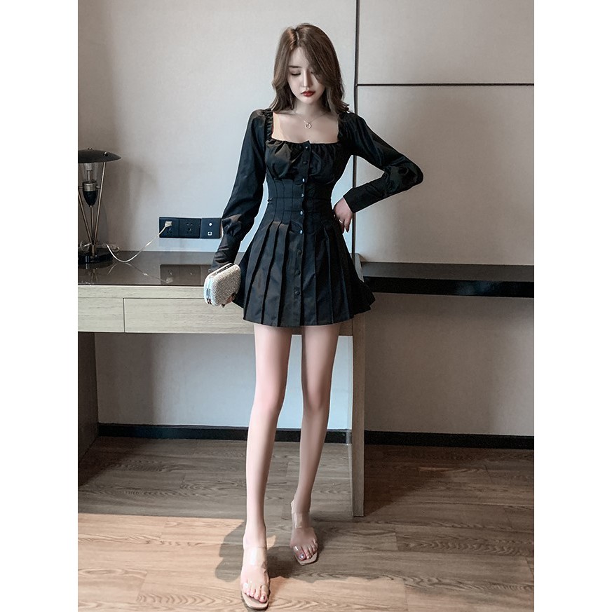 Đầm nữ sơ mi tay dài dáng xòe Emilyshop