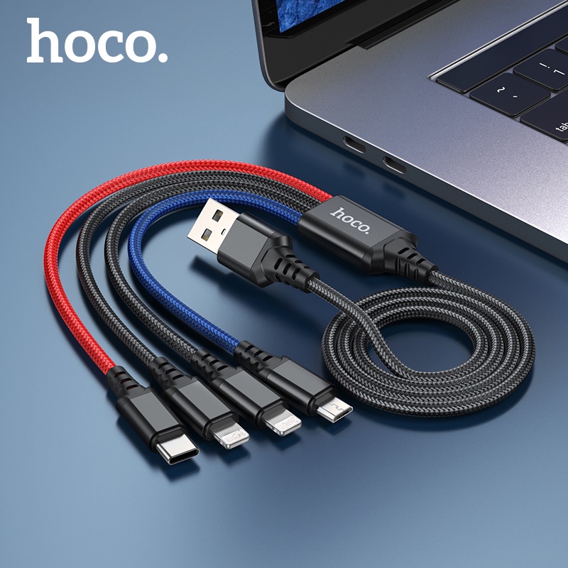 Dây sạc 4 đầu chính hãng Hoco - Cáp 3 đầu bọc dù cao cấp dùng cho ios samsung xiaomi ...
