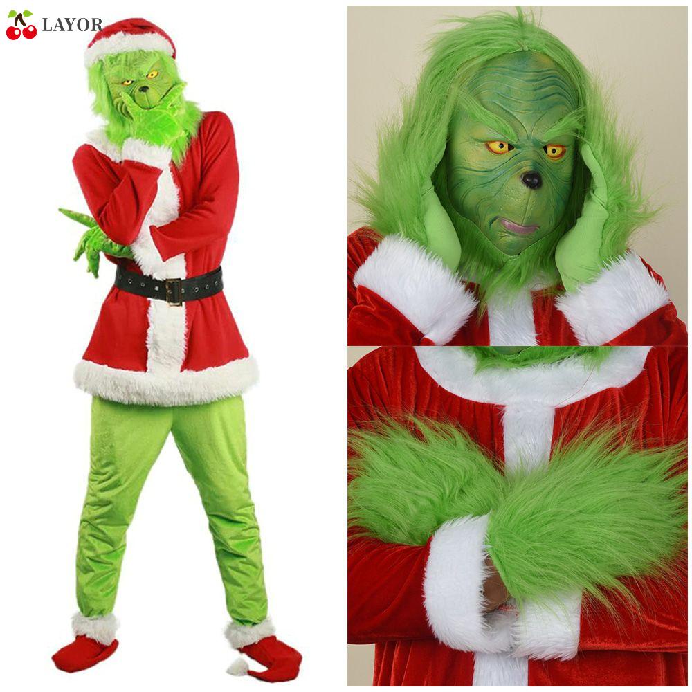 Set mặt nạ và hai găng tay màu xanh lá hóa trang nhân vật Grinch cho giáng sinh