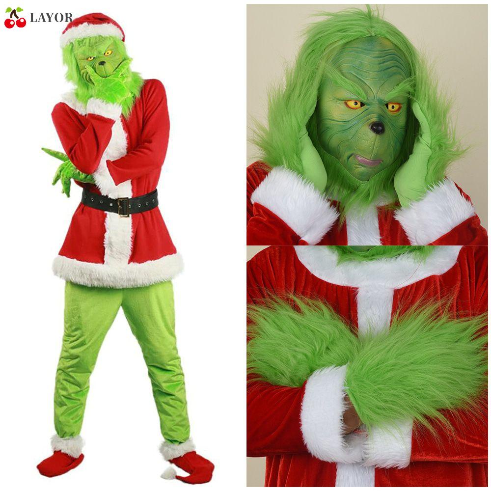 Set mặt nạ và hai găng tay màu xanh lá hóa trang nhân vật Grinch cho giáng sinh | BigBuy360 - bigbuy360.vn