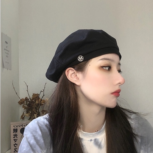 Mũ Beret Màu Đen Phong Cách Hàn Quốc Thời Trang Xuân Hè Cho Nữ