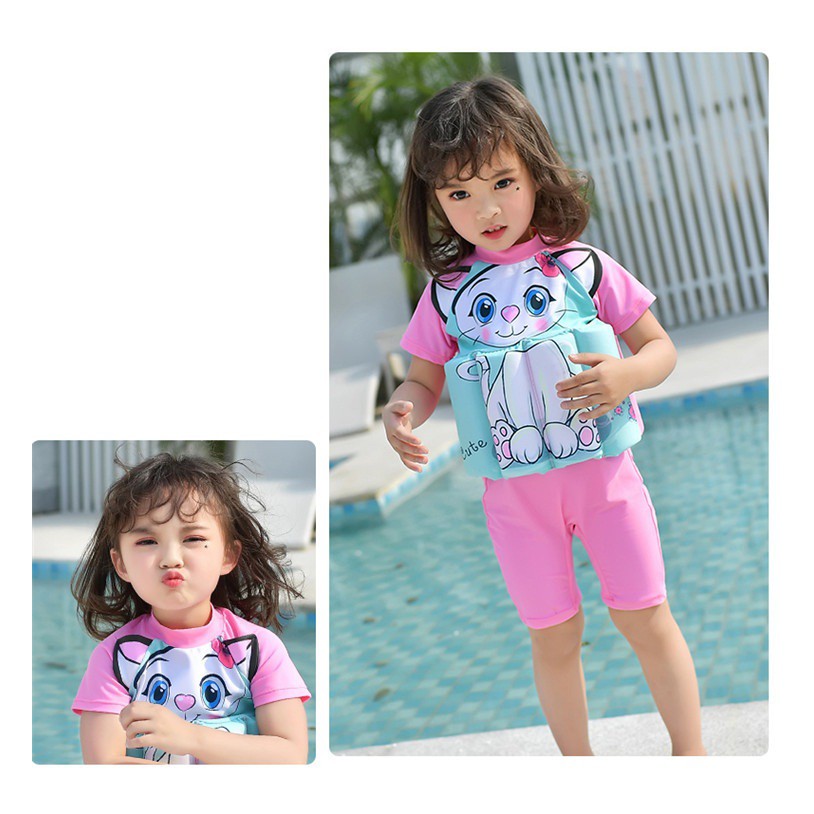 Đồ bơi bé gái có kèm phao hình mèo dang liền thân cho trẻ em_BG17