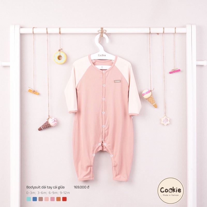 Cookie - Bodysuit không tất dài tay cài giữa cotton tăm mềm mát cho bé