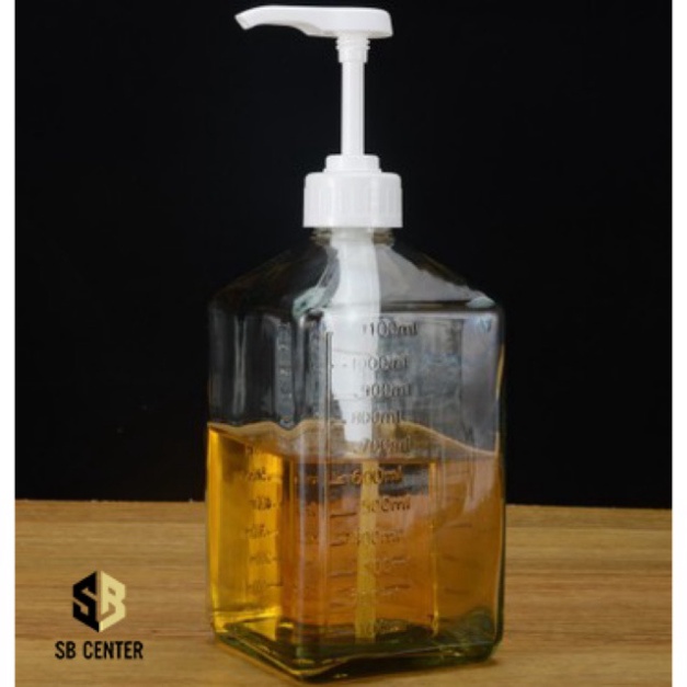 Chai Đựng Đường Nước, Siro Thuỷ Tinh 1000ml Có Vòi Bơm 10ml, 15ml, 30ml