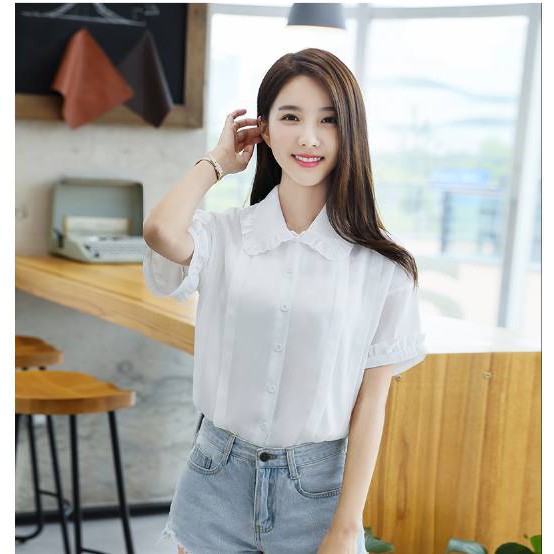 ÁO SƠ MI NỮ CỔ BÈO TAY NGẮN A1044 | BigBuy360 - bigbuy360.vn