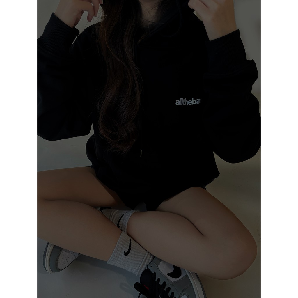 Áo Hoodie form rộng oversize màu đen, vải Nỉ dày, nam/nữ - streetwear - All The Basic