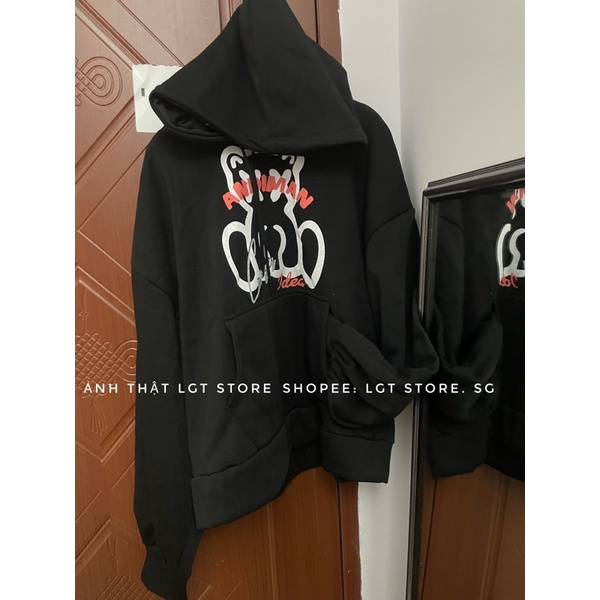 Áo hoodie from rộng [CÓ ẢNH THẬT] chất nỉ ngoại cao cấp Gấu ngồi