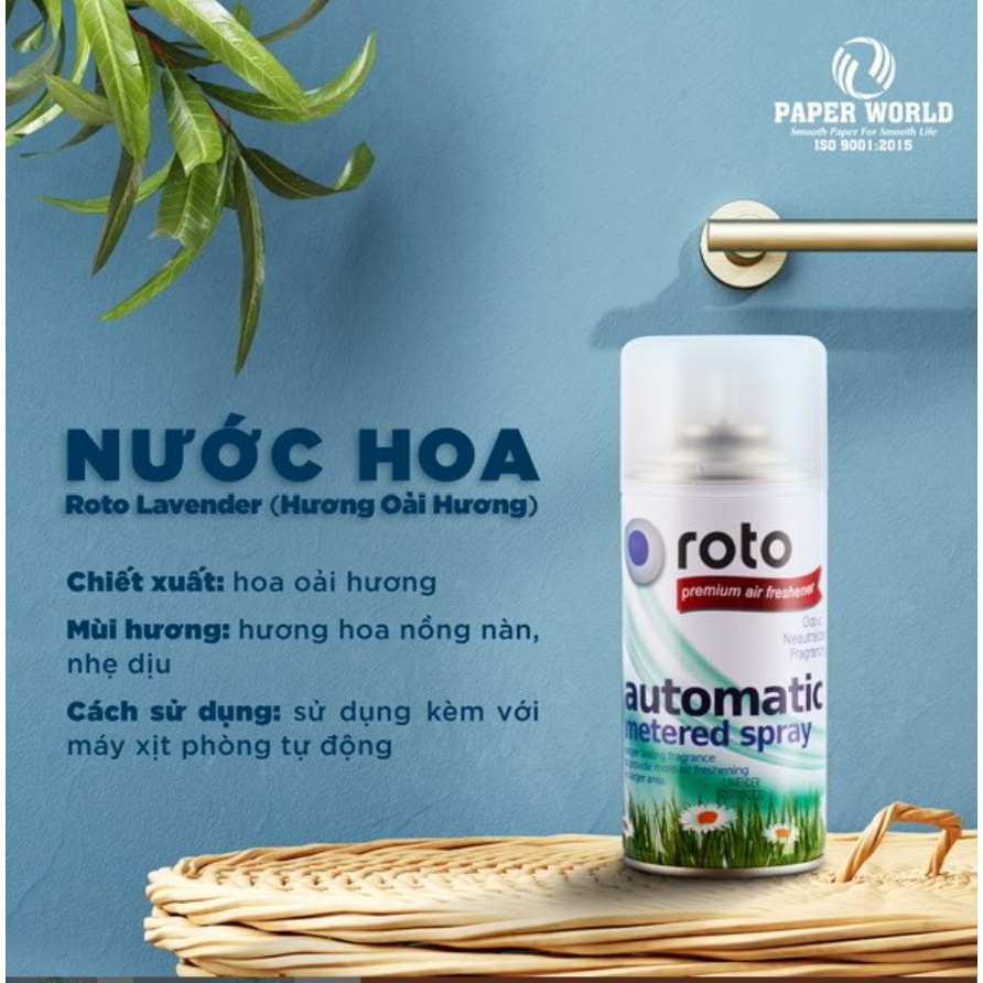 Nước hoa xịt phòng khử mùi làm sạch 300ml ROTO | Thế Giới Giấy | 3.000 lần xịt | Dùng với máy xịt tự động | RT300.