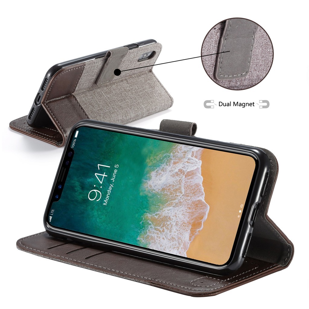 Bao da nắp gập có giá đứng chất liệu canvas cho IPhone X XS Max XR | BigBuy360 - bigbuy360.vn