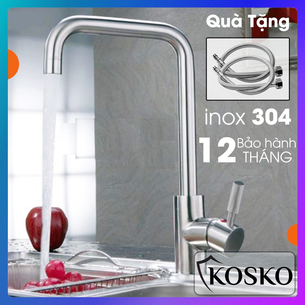 Vòi rửa bát nóng lạnh inox 304 xoay 360 độ Tặng dây cấp - bảo hành 12 tháng