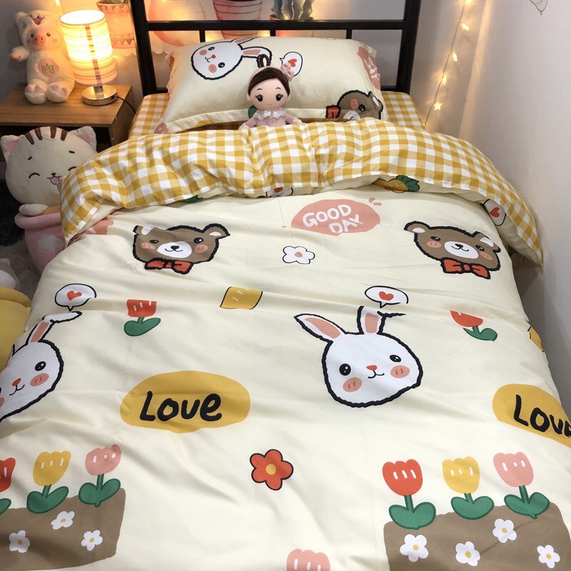 Bộ Chăn Ga Cotton POLY THỎ VÀ GẤUchăn, ga, cotton, ga nệm, chăn ga, cotton poly, chăn nệm, chăn ga gối, bedding️